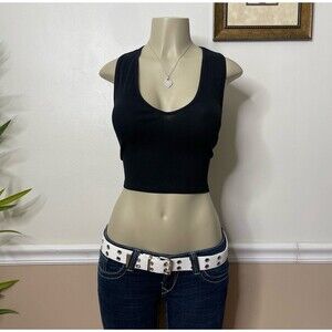 ZARA Women’s Plunge V-Neck Racerback Cropped Rib Tank Top